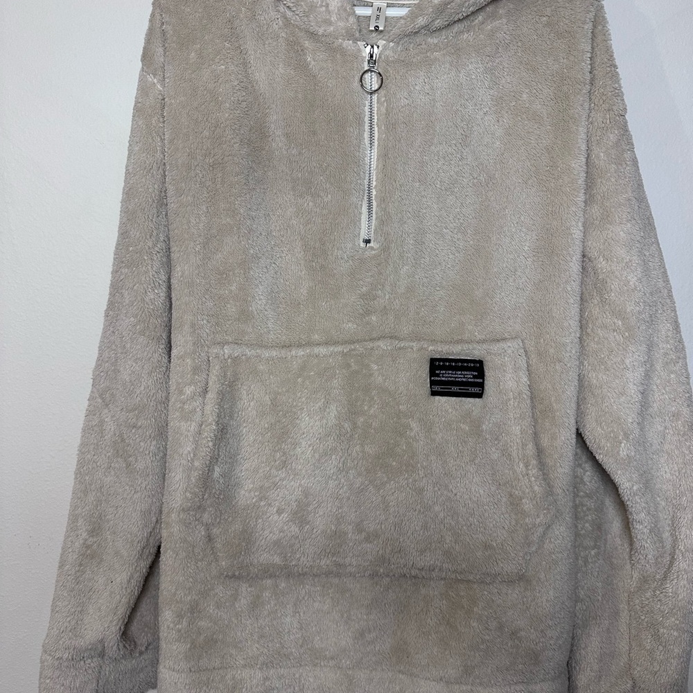 Cozy Beige Fleece Hoodie with Half-Zip
